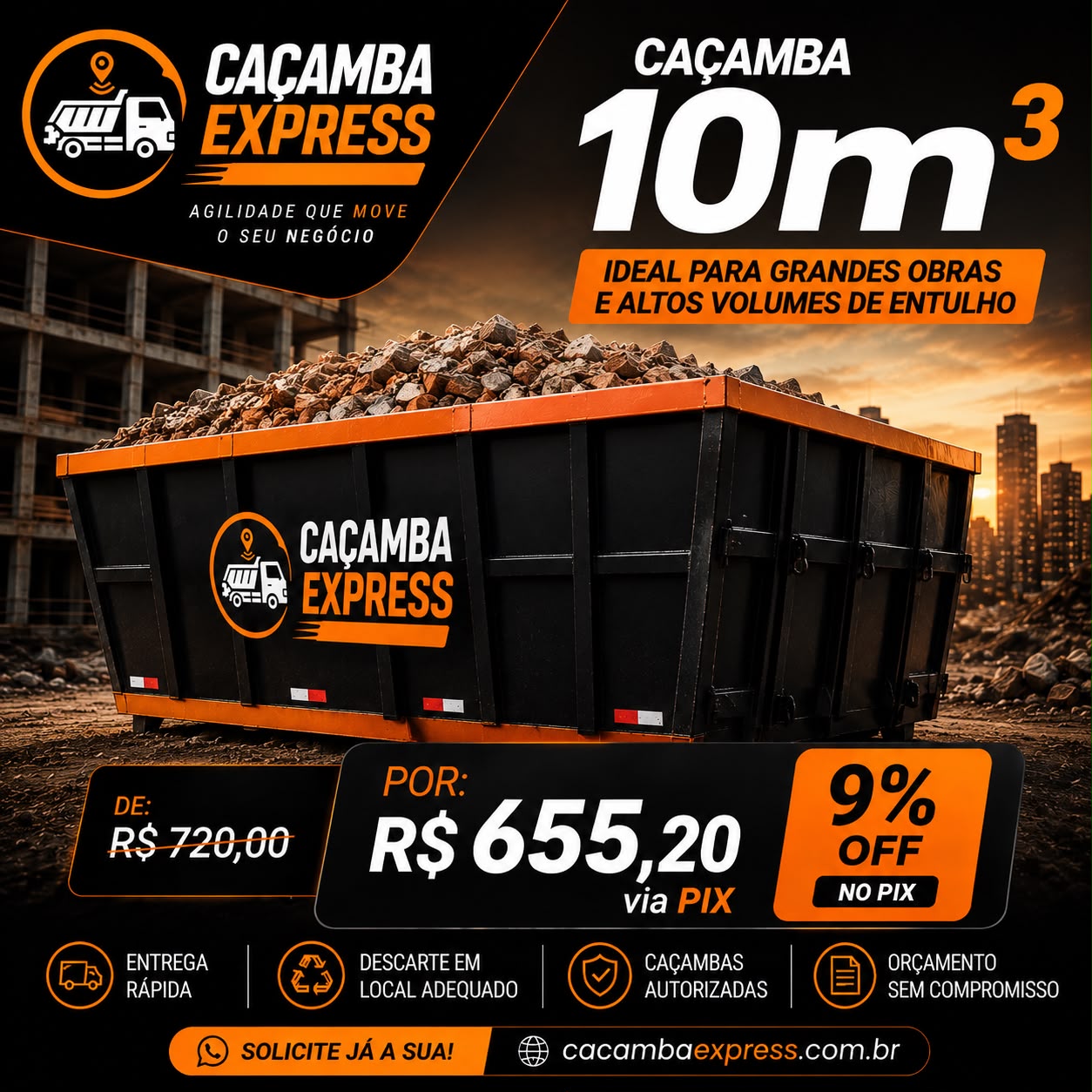 Caçamba Express de 10 metros cúbicos