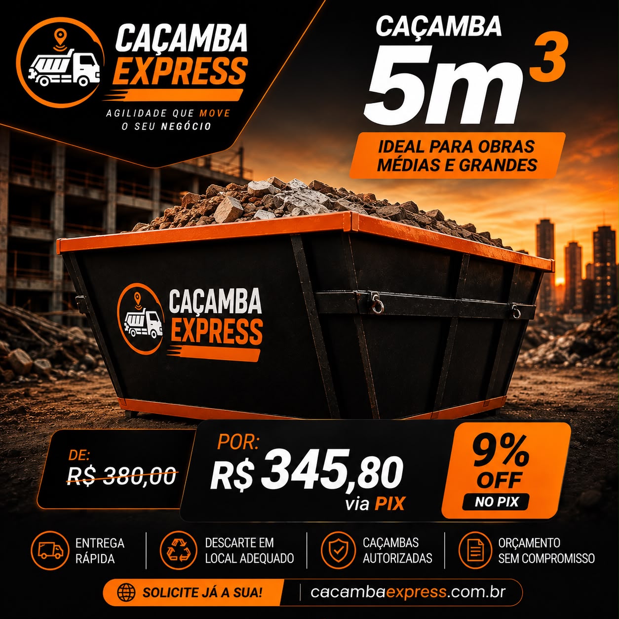 Caçamba Express de 5 metros cúbicos
