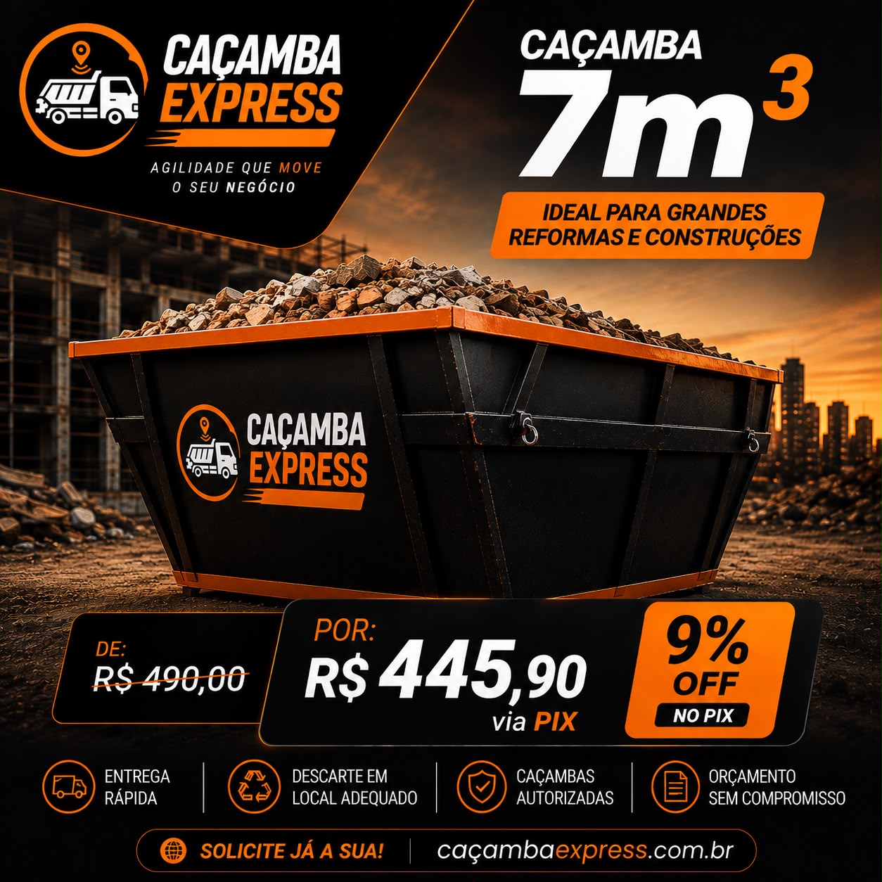 Caçamba Express de 7 metros cúbicos