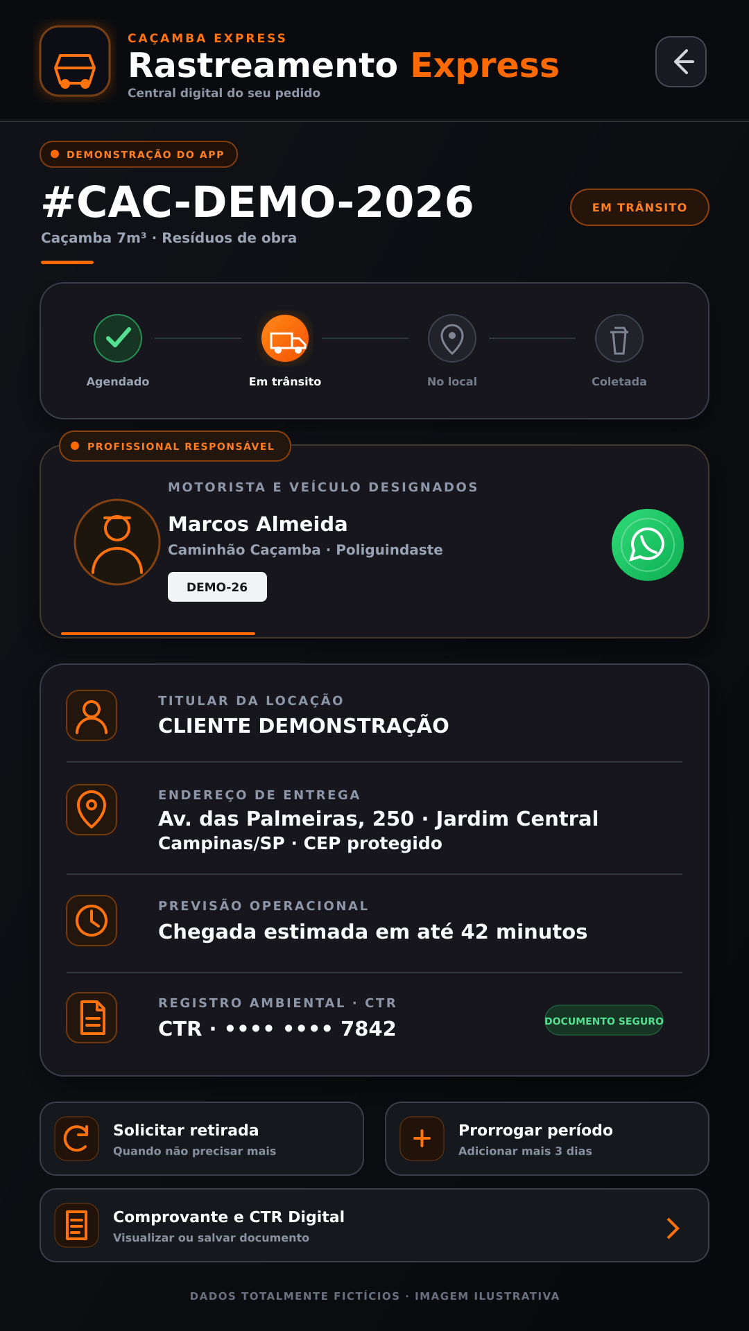 Demonstração ilustrativa do aplicativo Rastreamento Express acompanhando um pedido fictício
